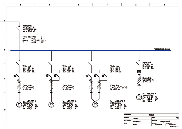Schemat jednokreskowy wygenerowany w panelu dokumentacja za pomocą programu Simaris design 8.0